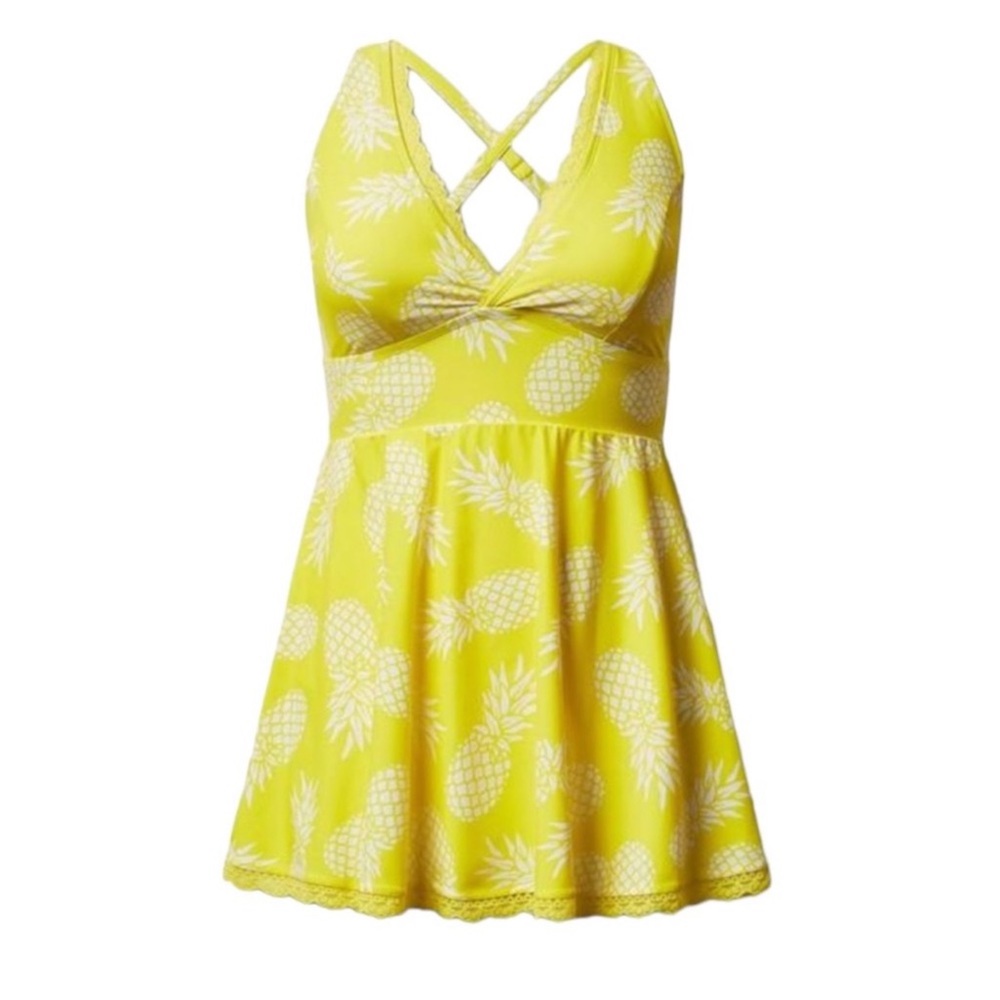 Torrid Yellow Pineapple One Piece Swim Dress 3 22 24 plus size